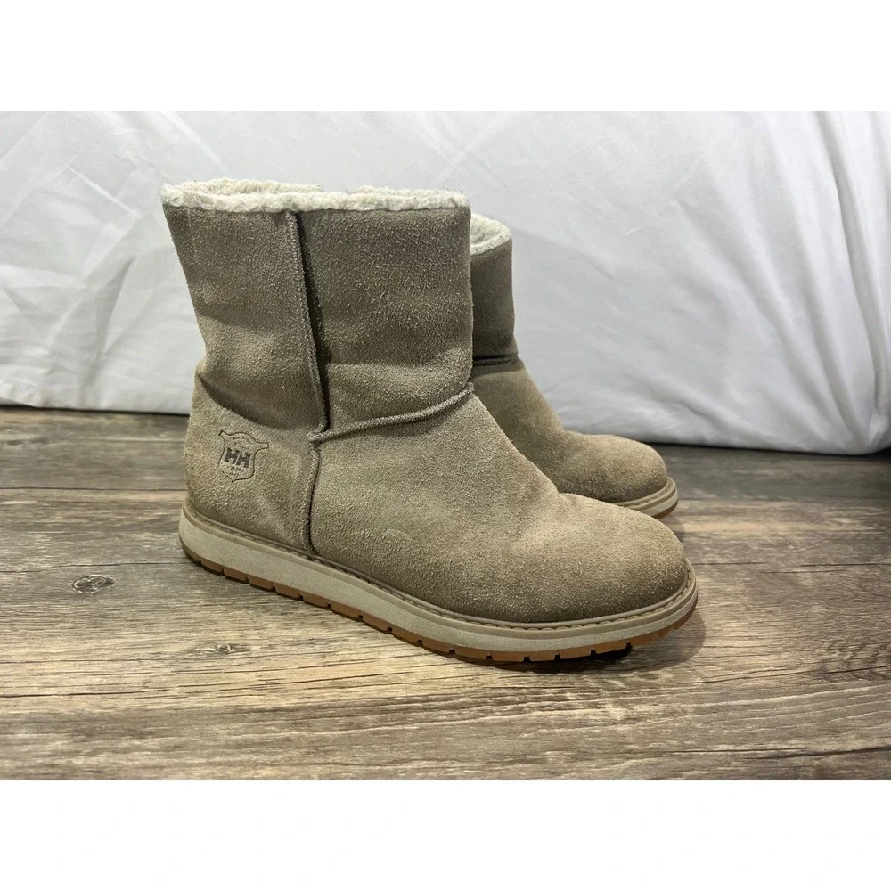 Helly Hansen Shearling Suede‎ Ankle Boots Women's 7.5 Taupe Winter Zip Lined